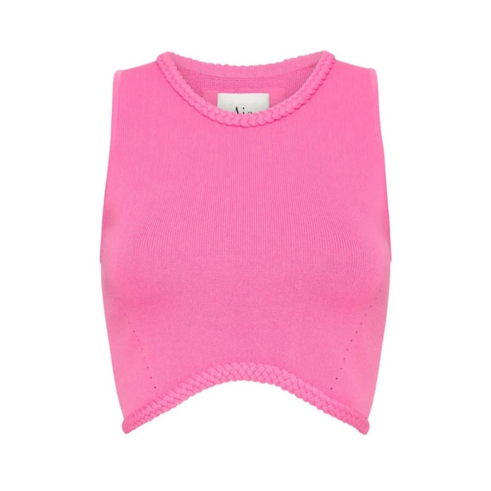 Aje Elm hot Pink Knit Crop Top braided detail